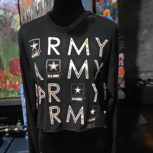 PINK Victoria's Secret Black Long Sleeve Tee with Army Print